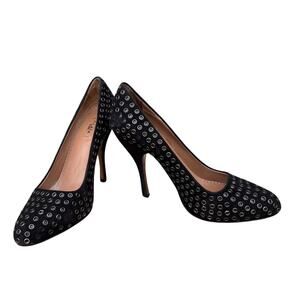 Alaia Paris Black Suede Grommet Stiletto Pumps Heels 37.5 7.5